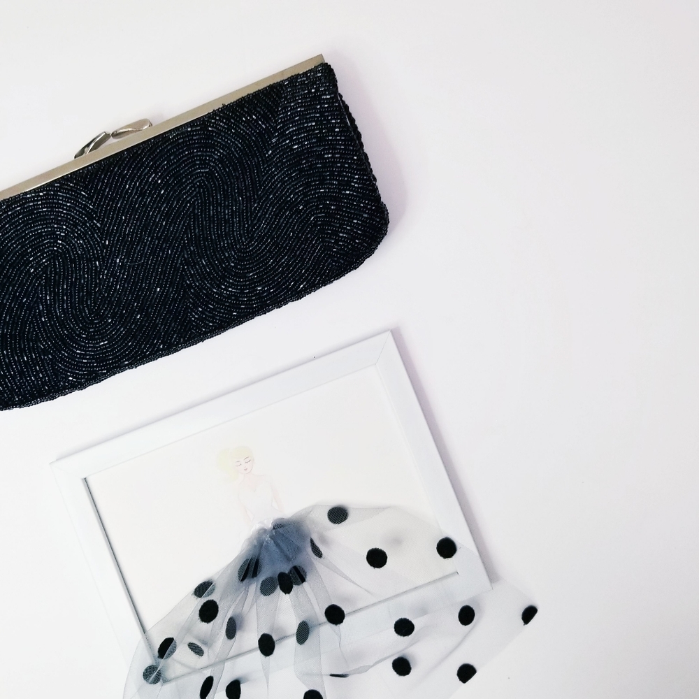 Lord & Taylor Black Beaded Clutch